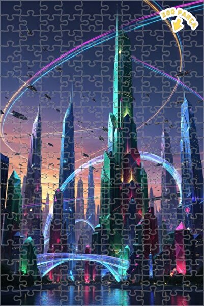 Teona Ahşap لغز خشبي بإطار مزدوج الطابق بتصميم مدينة كريستالية مستقبلية وفن ر...