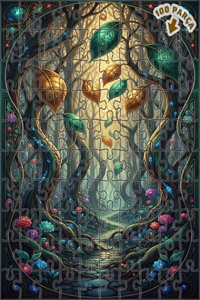 Teona Ahşap لغز خشبي مؤطر بطبقتين من فن الغابة السحرية 100 قطعة 25x25