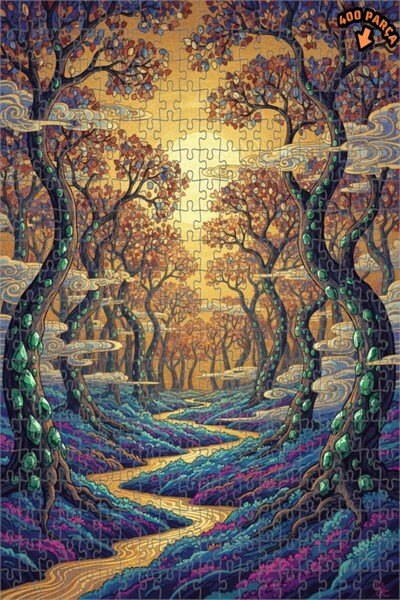 Teona Ahşap لغز خشبي مؤطر بطبقتين بمظهر لوحة زيتية لطريق الغابة السحرية 400 ق...