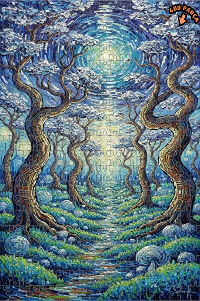 Teona Ahşap لغز خشبي بإطار على شكل طريق الغابة السحرية بمظهر لوحة زيتية حديثة...