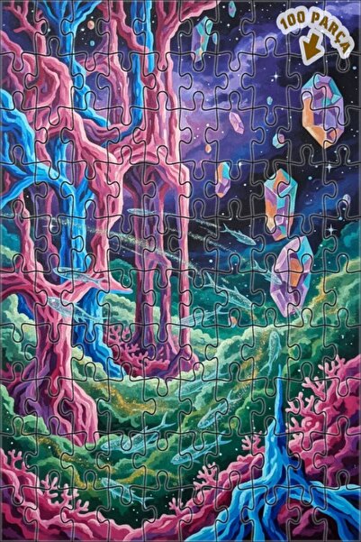 Teona Ahşap لغز خشبي مؤطر بطبقتين من غابة الفضاء الغامضة مع سلسلة أسماك كريست...