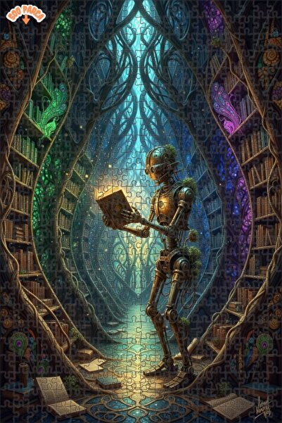 Teona Ahşap Steampunk Robot Bookworm Wooden Puzzle 500 Pieces 50X30