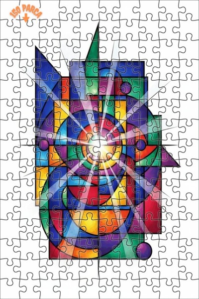 Teona Ahşap Sparkling Geometric Modern Art Watercolor Double-Deck Framed Wood...