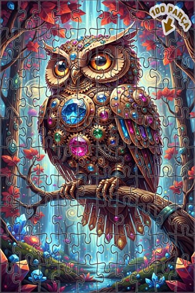 Teona Ahşap لغز خشبي على شكل بومة الغابة السحرية بمظهر ستيمبانك 100 قطعة 25×25