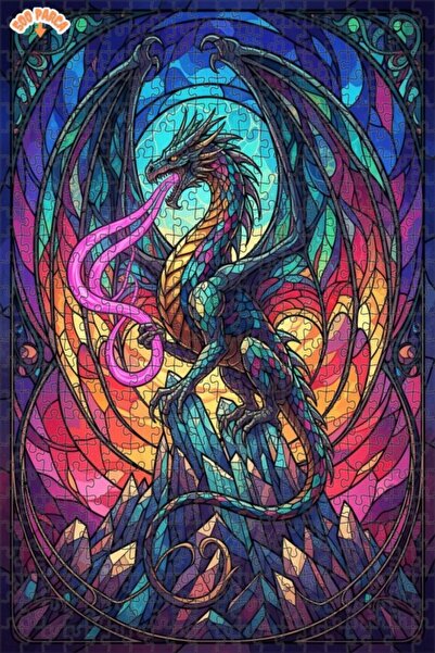 Teona Ahşap لغز خشبي رائع بإطار مزدوج الطبقة مطبوع عليه فن التنين 500 قطعة 50x30