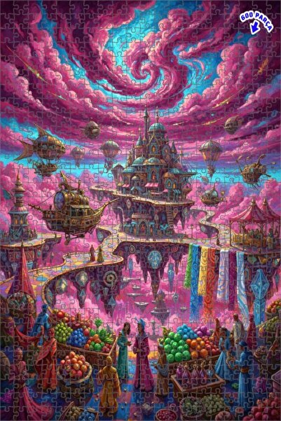 Teona Ahşap لغز خشبي بإطار ذو طابقين بمظهر لوحة زيتية لسوق السماء 600 قطعة 50×35