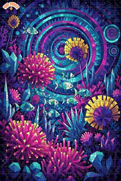 Teona Ahşap لغز خشبي هندسي ذو طابقين بإطار مع مشهد بحري وسمك ملونين 500 قطعة ...