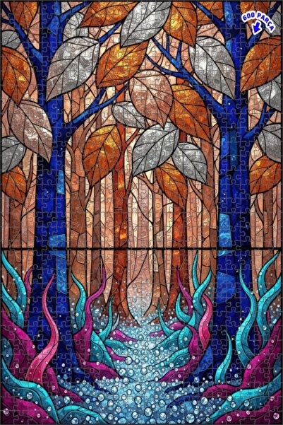 Teona Ahşap لغز خشبي مؤطر بطبقتين من الغابة الغامضة والشلال اللامع 600 قطعة 5...