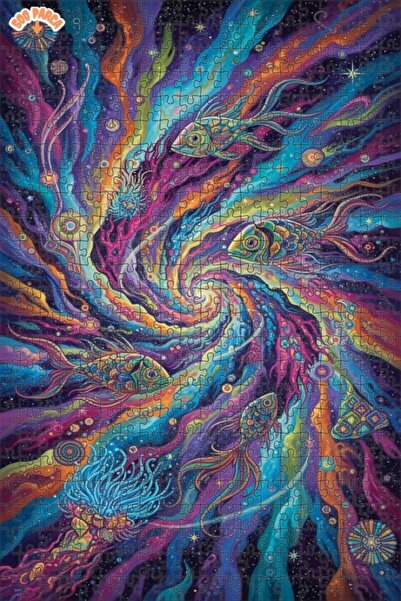 Teona Ahşap لغز خشبي بإطار مزدوج الطبقات بمظهر لوحة زيتية لأسماك ملونة بتدفق ...