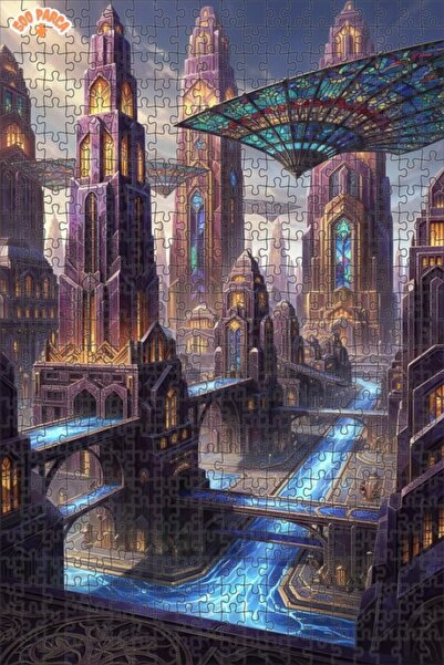 Teona Ahşap لغز خشبي بإطار ذو طابقين بمظهر لوحة زيتية لمنظر مدينة خيالي 500 ق...