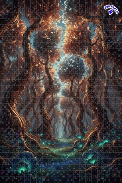 Teona Ahşap لغز خشبي مؤطر بطبقتين لغز الغابة السحرية 600 قطعة 50x35