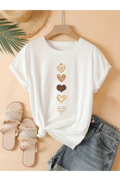 FUFLUNS Crowned Heart Printed Women's Oversize Circular Neck T-Shirt
