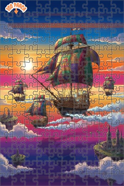 Teona Ahşap Double-Decker Framed Wooden Puzzle with Flying Ship Artwork Look ...