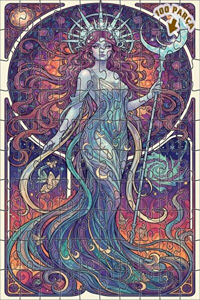 Teona Ahşap لوحة فنية لآلهة القمر الغامضة بمظهر لوحة زيتية، بازل خشبي مؤطر بط...