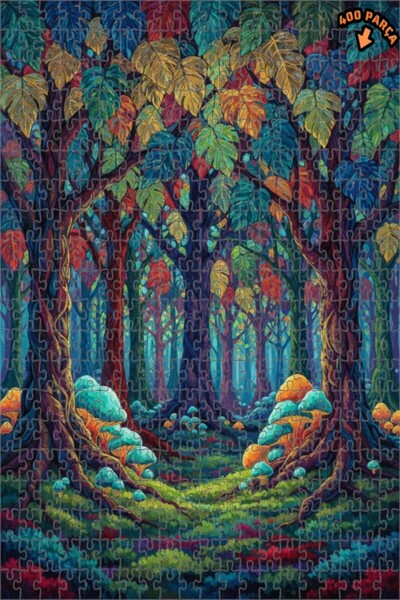 Teona Ahşap لغز خشبي مؤطر بطبقتين من فن فطر الغابة السحرية 400 قطعة 35x35