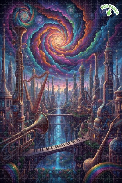 Teona Ahşap لغز خشبي بإطار مزدوج الطبقات بمظهر لوحة زيتية لمدينة الموسيقى الخ...