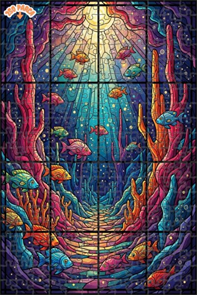 Teona Ahşap لغز خشبي بإطار مزدوج الطبقات بمظهر الزجاج الملون السحري تحت الماء...