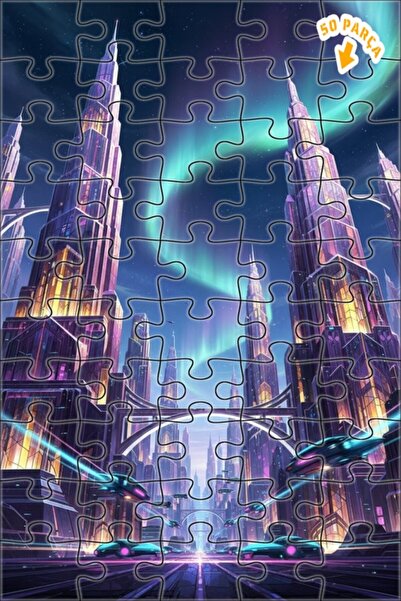 Teona Ahşap لغز خشبي بإطار مزدوج الطبقات بمظهر فني رقمي لـ "مدينة المستقبل ال...