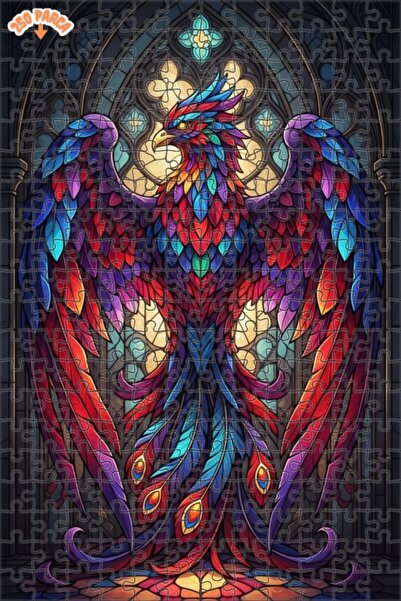 Teona Ahşap لغز خشبي على شكل طائر الفينيق الملون ذو الريش الزجاجي الملون 250 ...