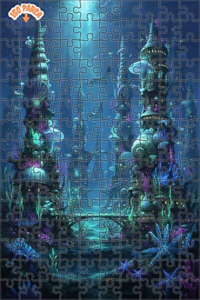 Teona Ahşap لغز خشبي بإطار ذو طابقين بمظهر لوحة زيتية لـ مدينة أتلانتس المفقو...