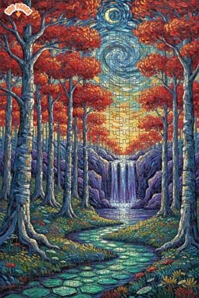 Teona Ahşap لغز خشبي مؤطر بطبقتين بمظهر لوحة زيتية لشلال الغابة السحرية 500 ق...