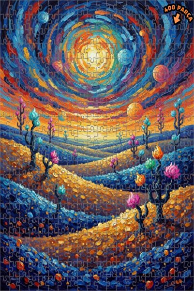 Teona Ahşap Galaxy Flowers Oil Painting Look Double Layer Framed Wooden Puzzl...