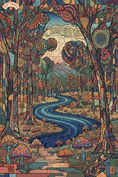 Teona Ahşap لغز خشبي بمنظر غابة ساحرة ونهر مع مظهر فسيفساء زجاجي 500 قطعة 50×30