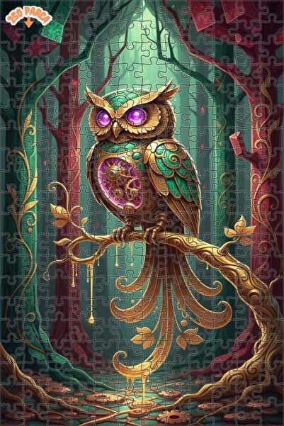 Teona Ahşap لغز خشبي مؤطر بطبقتين بمظهر لوحة زيتية لبومة الغابة السحرية 250 ق...