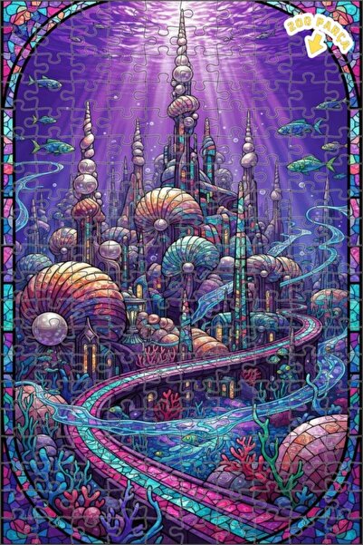 Teona Ahşap Atlantis Desenli Lüks Renkli Cam Görünümlü Ahşap Puzzle 200 PARÇA...