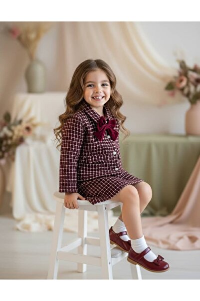 Elidabutik Set cu fustă cu fundă, culoare burgundy