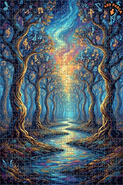 Teona Ahşap لغز خشبي مؤطر بطبقتين بمظهر لوحة زيتية يصور أسرار الغابة الموسيقي...