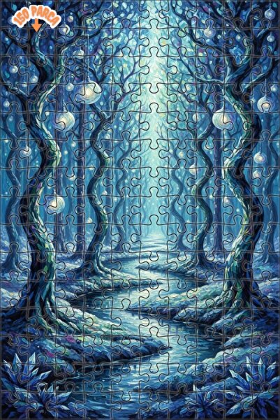 Teona Ahşap Magical Forest Stream Oil Painting Look Double Layer Framed Woode...