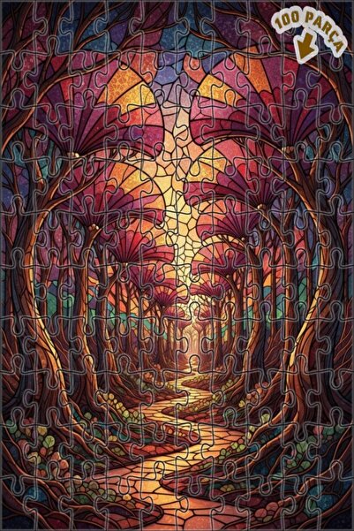 Teona Ahşap 100 قطعة 25×25 سم بمظهر فسيفساء زجاجي لطريق الغابة الخيالية