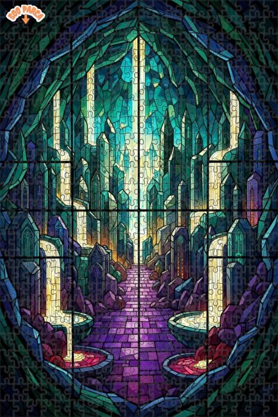 Teona Ahşap Crystal City Sparkle Stained Glass Look Wooden Puzzle Double Laye...