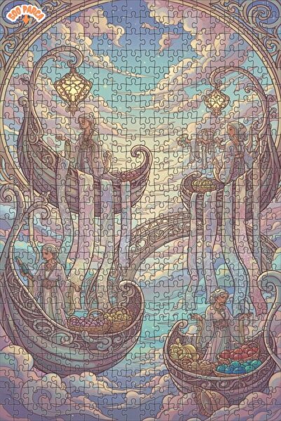 Teona Ahşap لغز خشبي بإطار ذو طابقين بمظهر لوحة زيتية لرحلة سماوية خيالية 500...