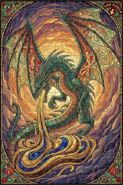 Teona Ahşap لغز خشبي مؤطر بطبقتين من فن الزجاج الملون على شكل تنين سحري 400 ق...