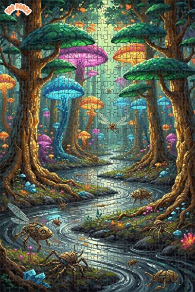 Teona Ahşap Enchanted Mushroom Forest Mechanical Insects Double Layer Framed ...