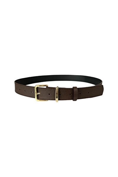 stravis Bitter Brown Belt with Gold Square Buckle