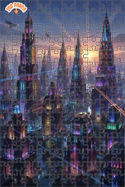 Teona Ahşap أضواء المدينة المستقبلية ذات المظهر الزيتي، لغز خشبي بإطار مزدوج ...