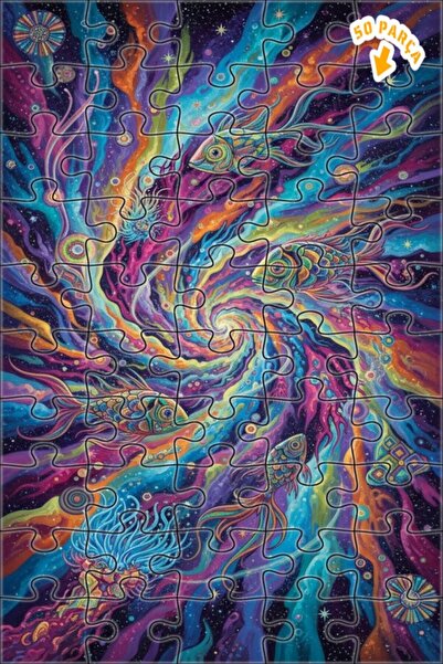 Teona Ahşap لغز خشبي ملون على شكل أسماك بتدفق كوني بمظهر لوحة زيتية بإطار مزد...