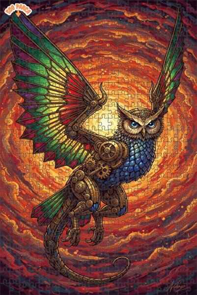 Teona Ahşap لغز فني على شكل بومة ميكانيكية بجناح تنين وتأثيرات ألوان مائية 50...