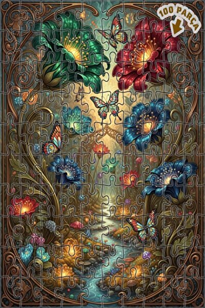 Teona Ahşap لغز خشبي مؤطر بتصميم الغابة والفراشات الخيالية 100 قطعة 25×25