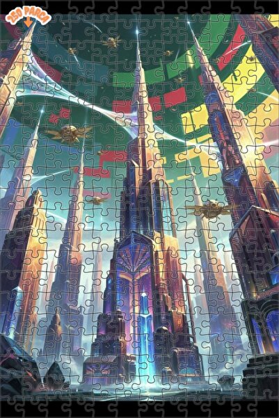 Teona Ahşap لغز خشبي بإطار ذو طابقين بمظهر لوحة زيتية لمنظر مدينة مستقبلي 250...