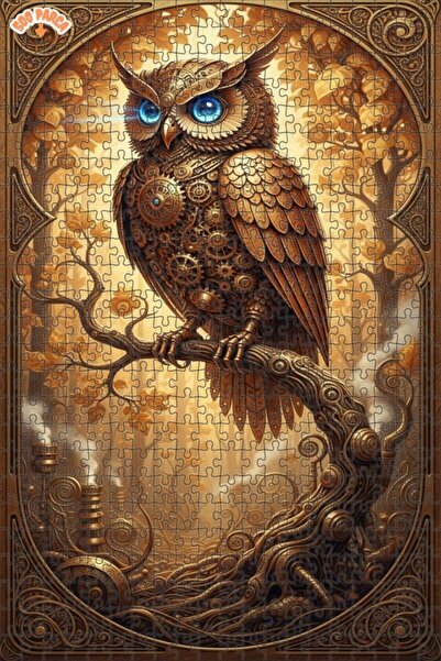 Teona Ahşap Steamy Owl Steampunk Art Double Deck Framed Wooden Puzzle 500 Pie...
