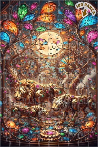 Teona Ahşap لغز خشبي سحري لملاك الغابة والأسود (أسد ونمر) 100 قطعة 25×25