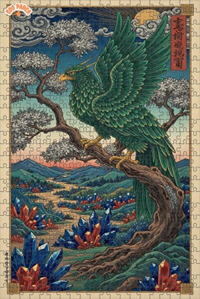 Teona Ahşap لغز خشبي بإطار مزدوج الطبقات على شكل طائر التنين الكريستالي الأخض...