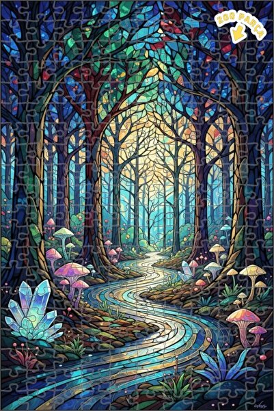 Teona Ahşap لغز خشبي فني من الزجاج الملون بتصميم الغابة السحرية 200 قطعة 25×35