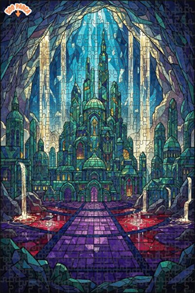 Teona Ahşap Mysterious Crystal City View Mosaic Art Double-Decker Framed Wood...