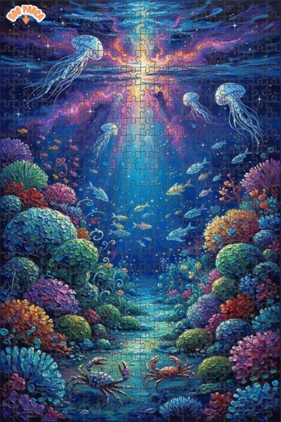 Teona Ahşap لغز خشبي مؤطر بطبقتين بمظهر لوحة زيتية لمنظر طبيعي ساحر تحت البحر...