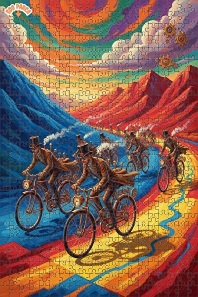 Teona Ahşap Steam Bike Racing Steampunk Oil Painting Double-Decker Framed Woo...